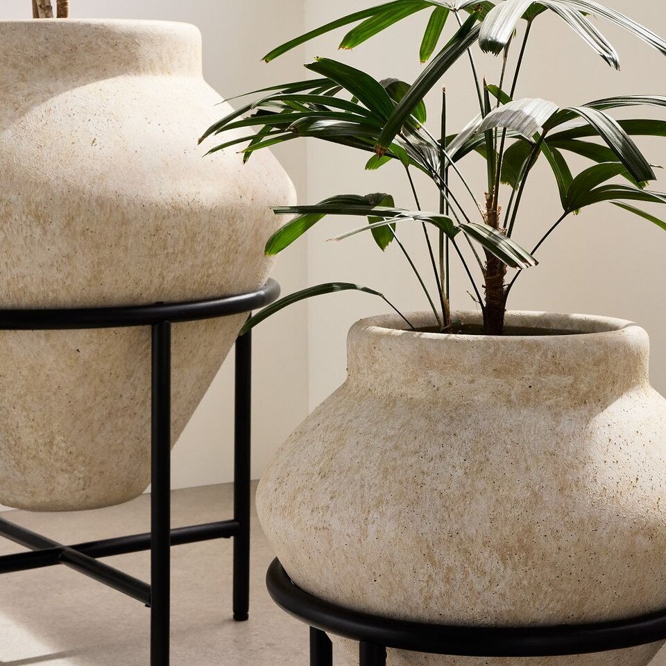 Geometric Urn Planter with Stand Modern Outdoor Decor West Elm UK